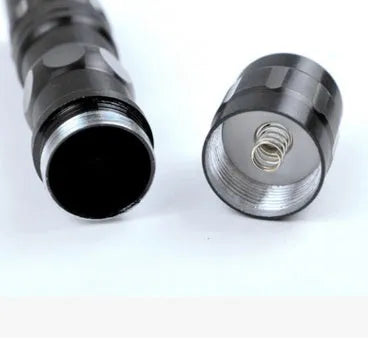 Black aluminium mini LED flashlight showing compact size and textured grip