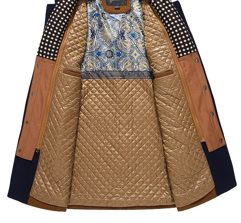 Men's woollen overcoat with double collar and patch pockets in khaki colour, Asian size L
