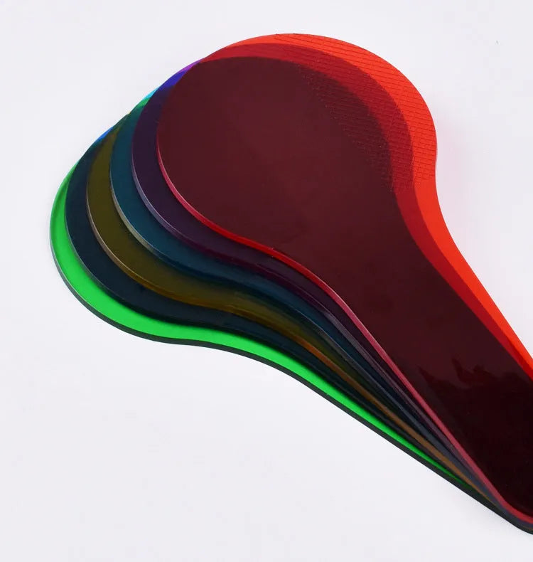 Six colourful PVC learning boards for children, showing red, yellow, blue, green, orange, and purple.