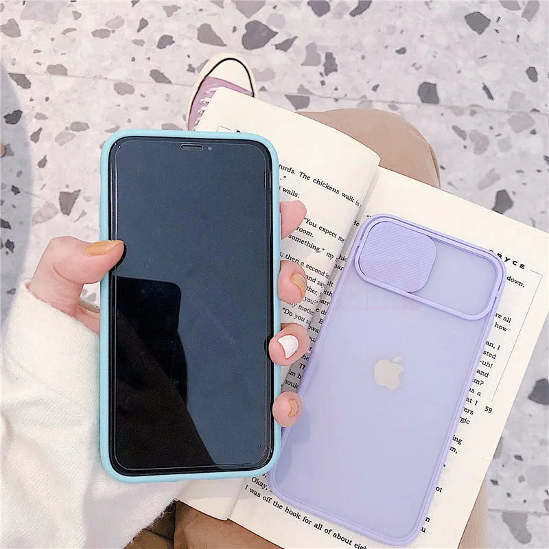 Frosted frame lens silicone phone case for iPhone in multiple pure colours
