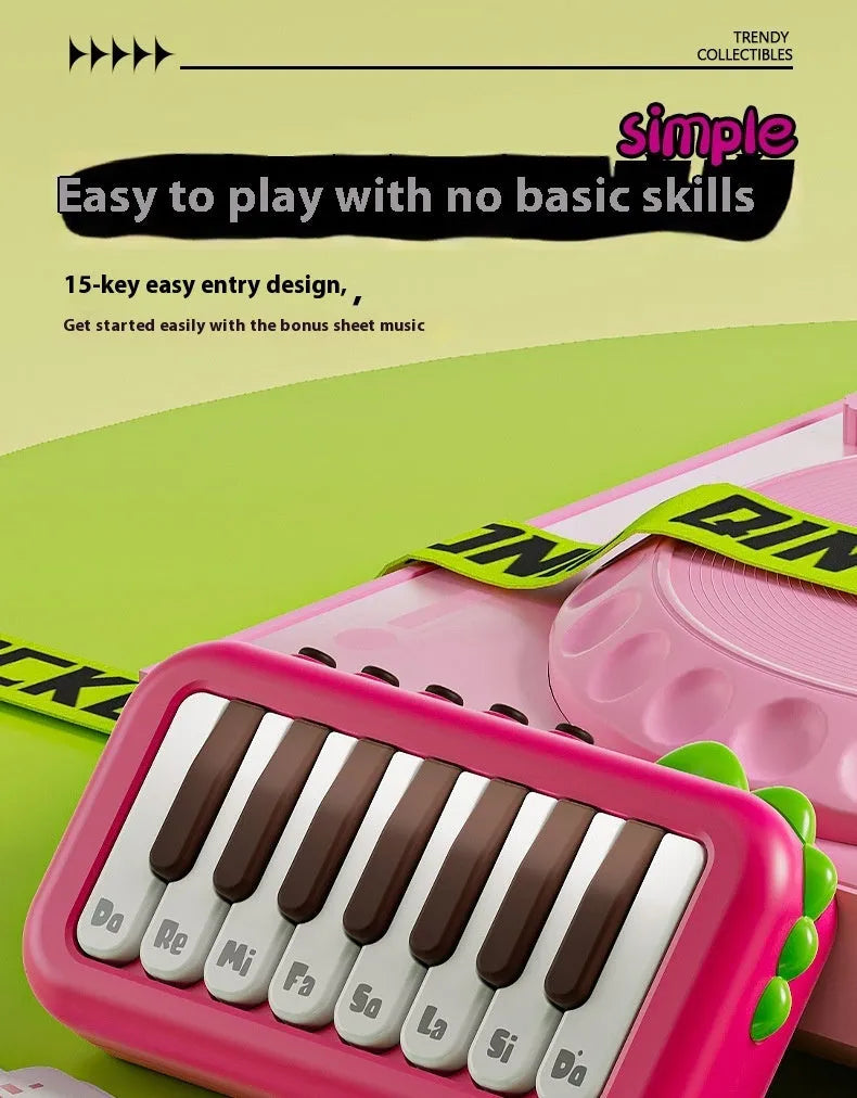 Baby pocket electronic keyboard toy in Little Piano Pattern design, shown in green and pink colour options.