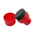 Black car tyre polishing sponge brush with high-density foam head and a white protective lid on a tyre.