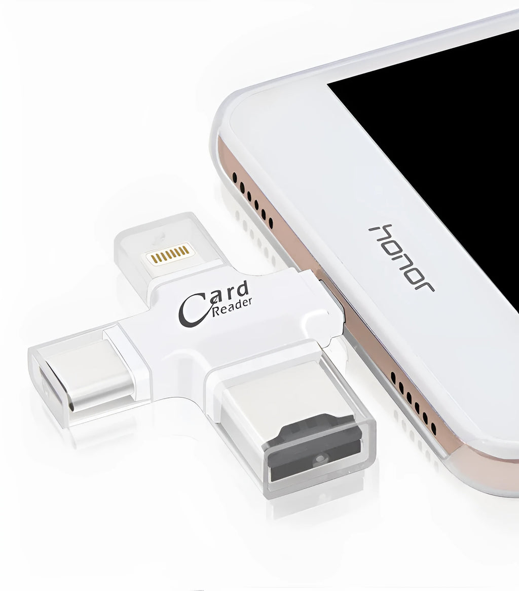 Cross Card Reader external USB 2.0 multi-function memory card reader in white and black
