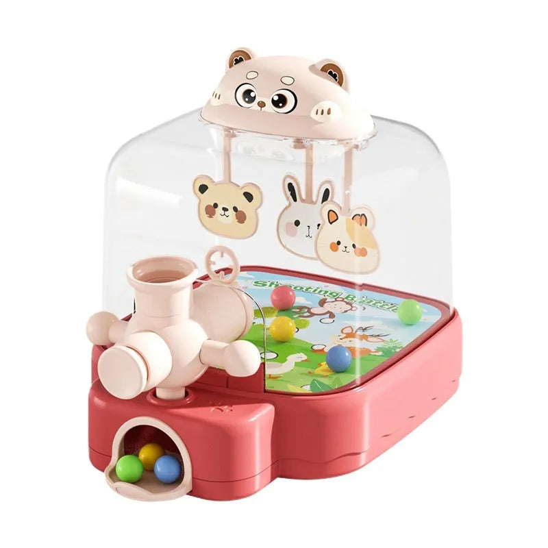 Cute Bear plastic pinball machine press launch toy in pink, orange, and green colours for children aged 4-6.