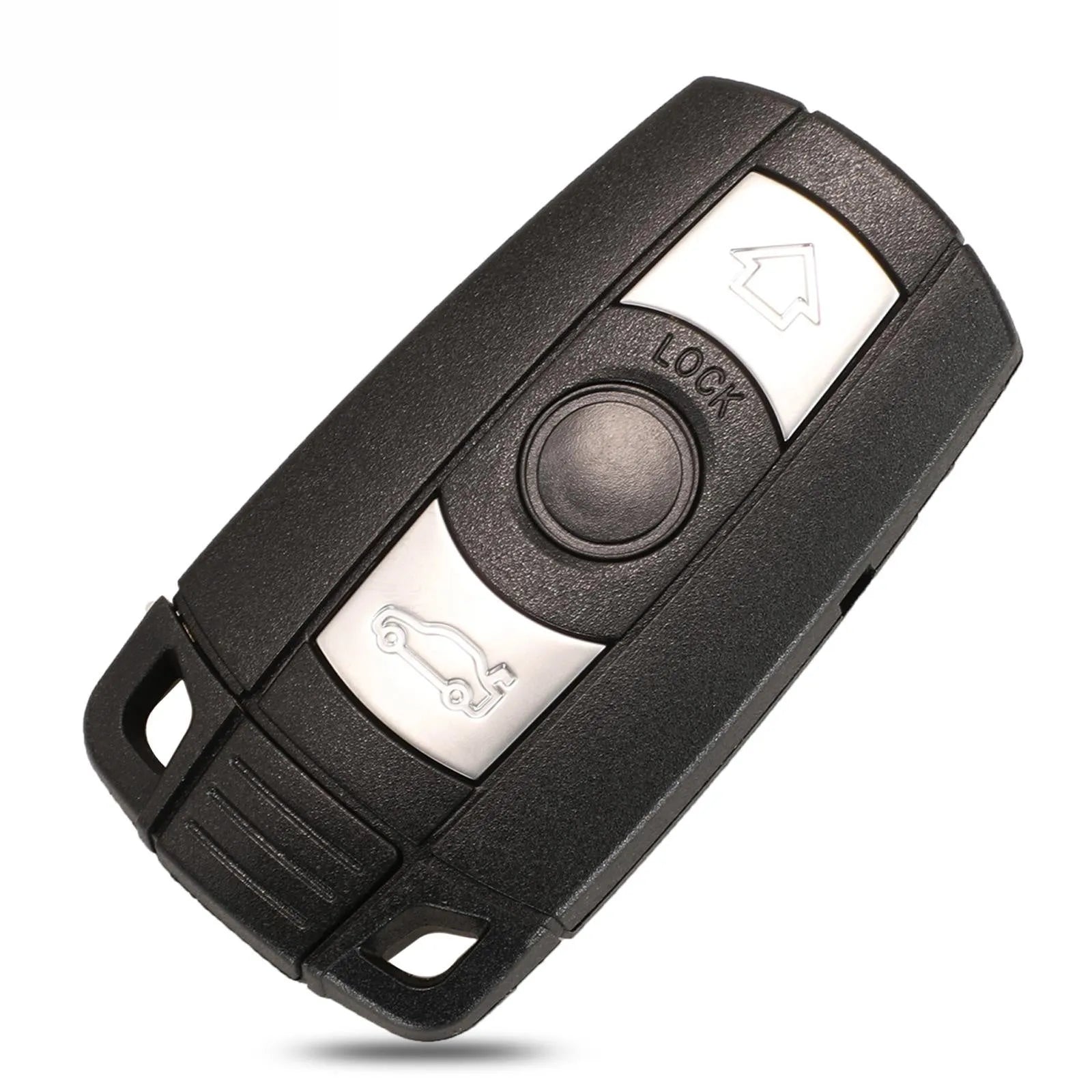 BMW HU92 semi-intelligent three-button car key remote fob with metal and plastic construction.