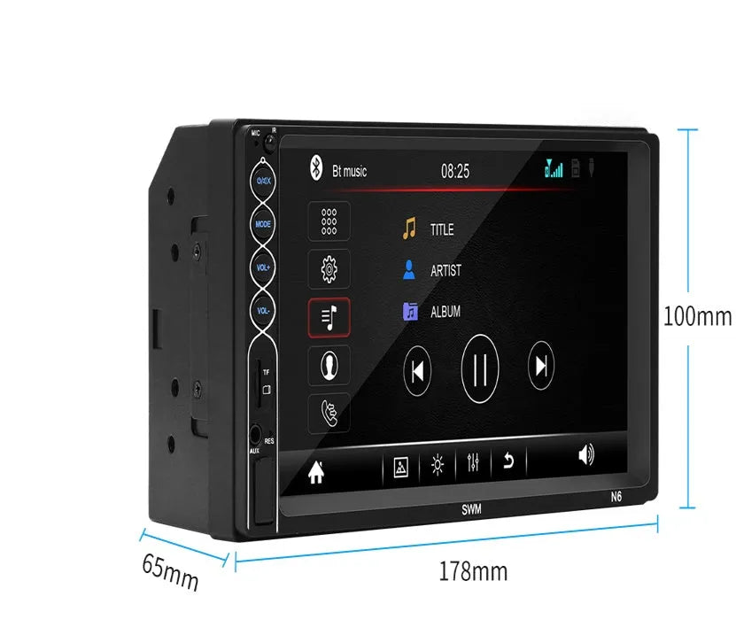 7 inch double DIN car MP5 player with TFT touchscreen, USB, SD, and Bluetooth connectivity