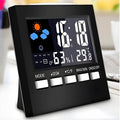Black multifunctional perpetual calendar alarm clock thermometer with voice-controlled backlight and weather forecast display