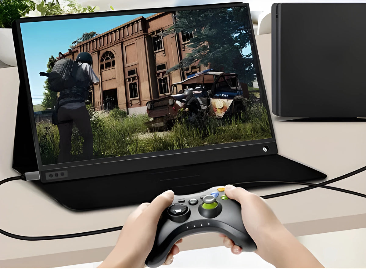 Ultrathin 15.6 inch 1080p IPS monitor with narrow border and HDMI, shown in black.