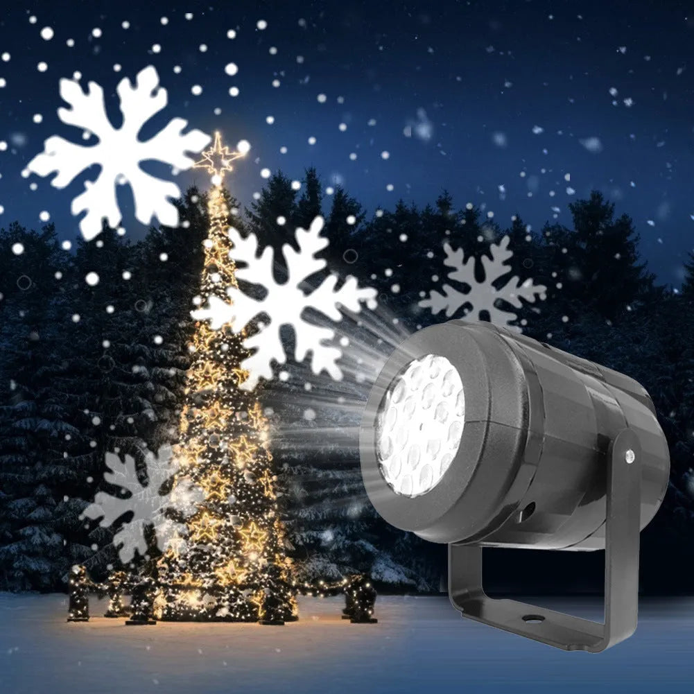 Christmas LED snowflake projector light showing rotating festive patterns for outdoor and indoor holiday decoration