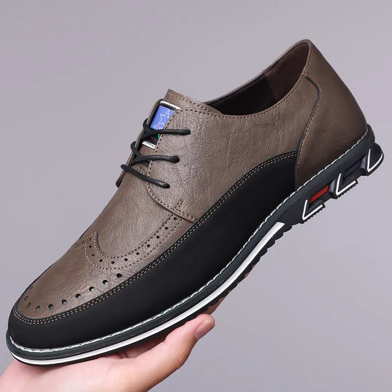 Men's casual leather shoes with rubber sole and leather toe cap in four colour options