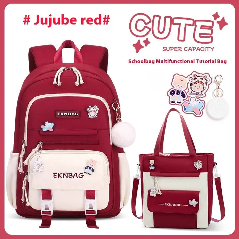 Girls waterproof school backpack in pink colour with curved shoulder straps and spine protection features
