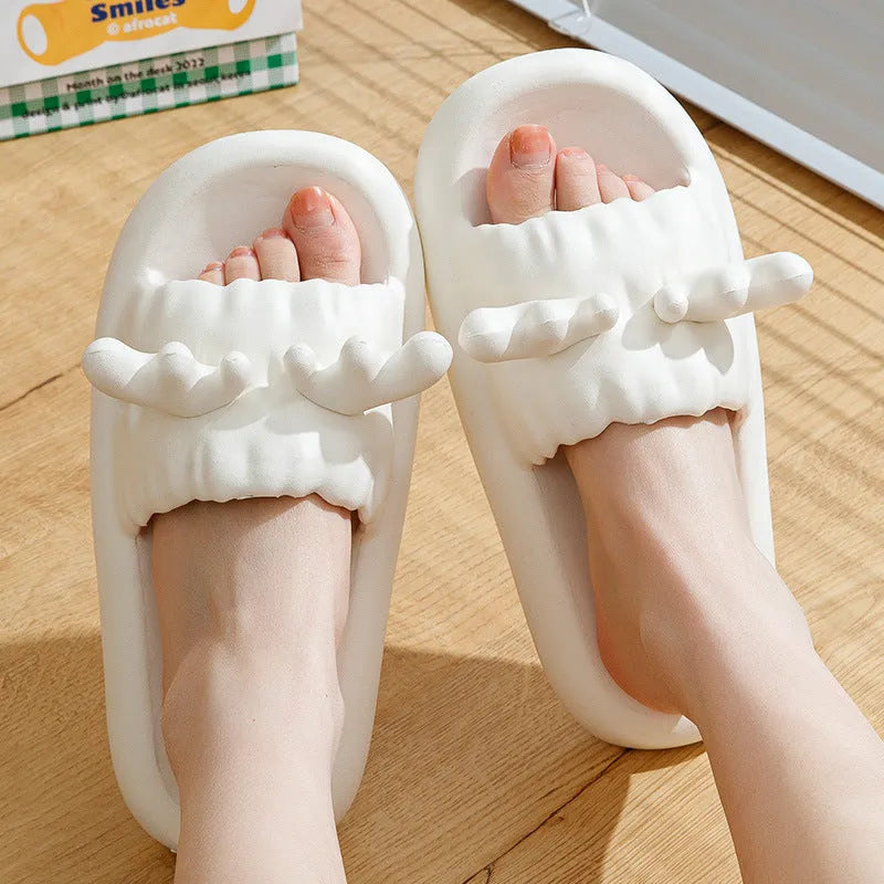 Women's hollow-out flip-flop slippers in light yellow with a textured non-slip EVA sole.