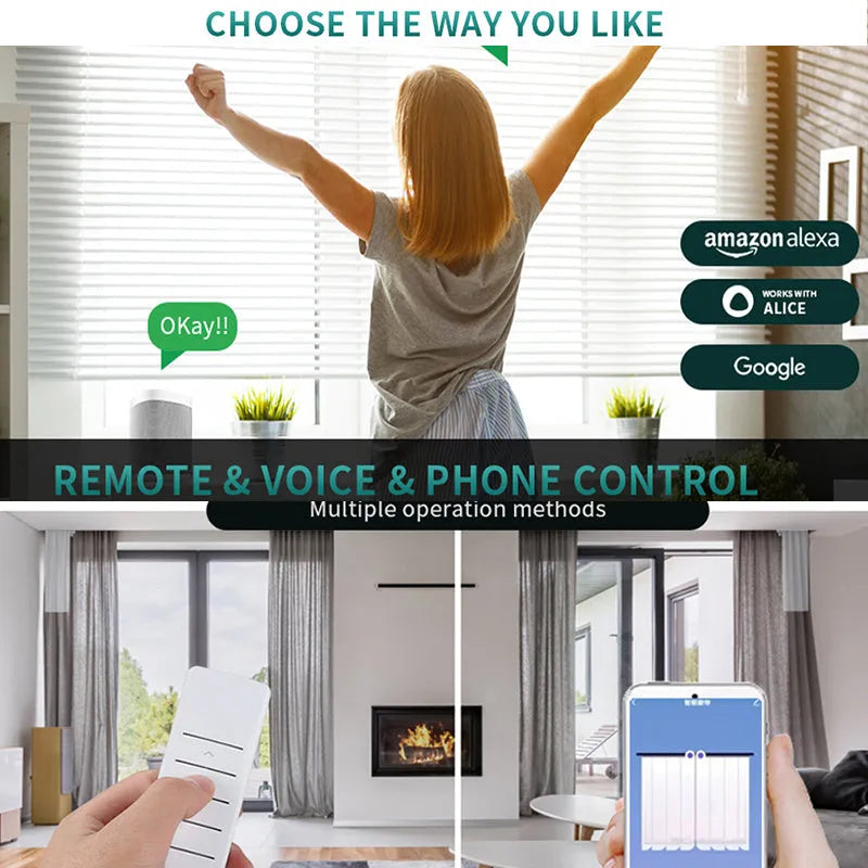 Smart curtain motor kit with aluminium track, remote control, and rechargeable lithium battery