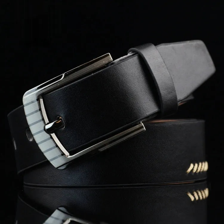 Men's retro pattern pin buckle belt in imitation leather with alloy buckle