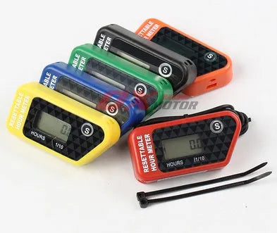 Black waterproof LCD electronic timer device for vehicle and generator maintenance reminders.