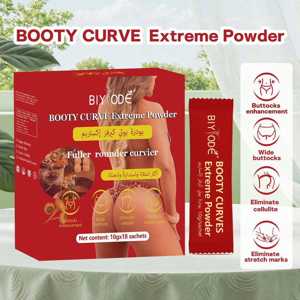 Box of Booty Curve Extreme Powder herbal supplement coffee with 18 sachets and certifications