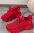 Women's Flyknit mesh sports casual shoes in multiple colours with flat heel and lace-up closure