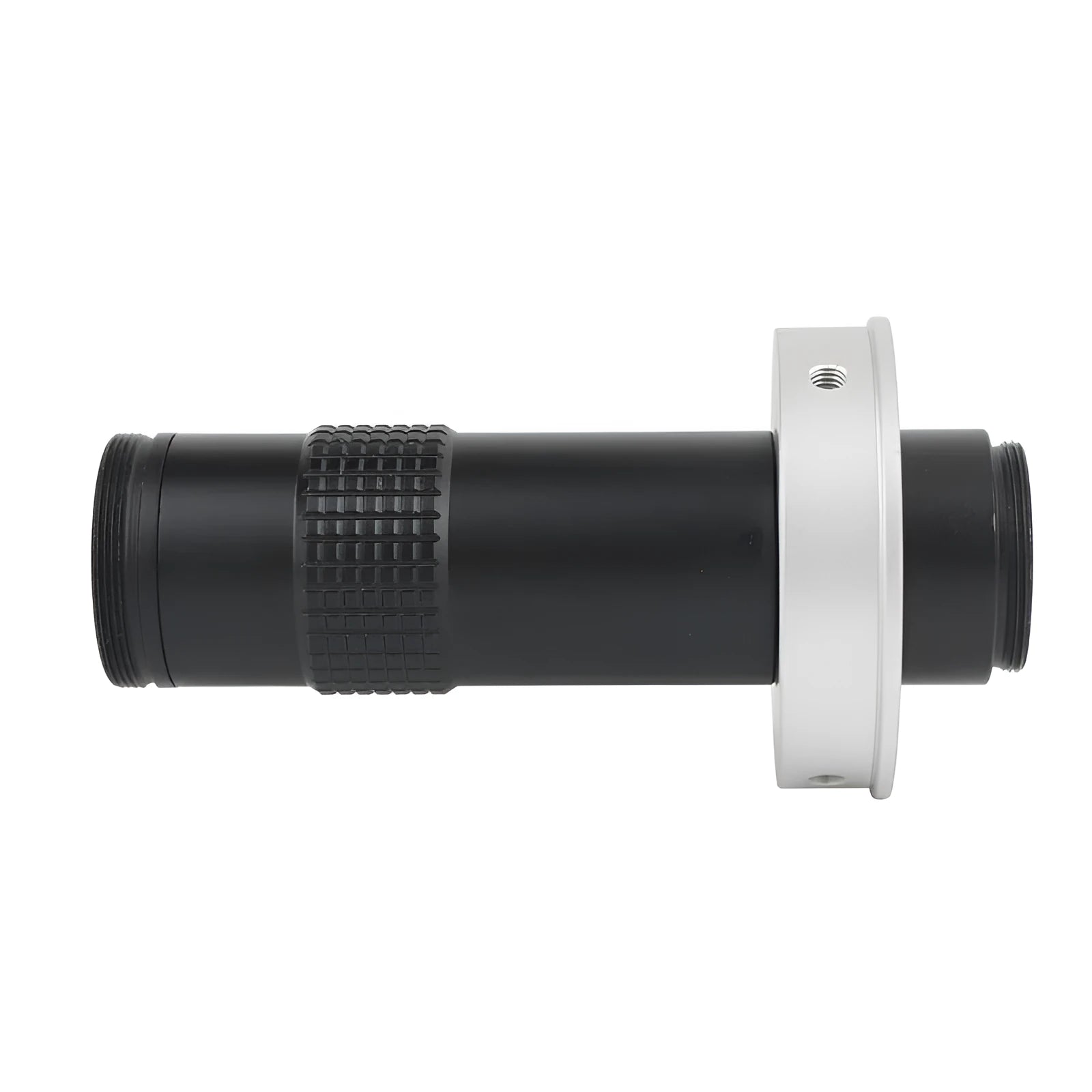 Black industrial monocular lens for camera macro inspection with 130x magnification capability