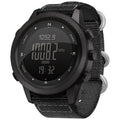 Black nylon digital sports watch with waterproof altimeter barometer compass pedometer, 46mm case, hardened mineral glass screen