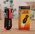 8-in-1 screwdriver with LED flashlight, magnetic bits, and stainless steel body on a workbench