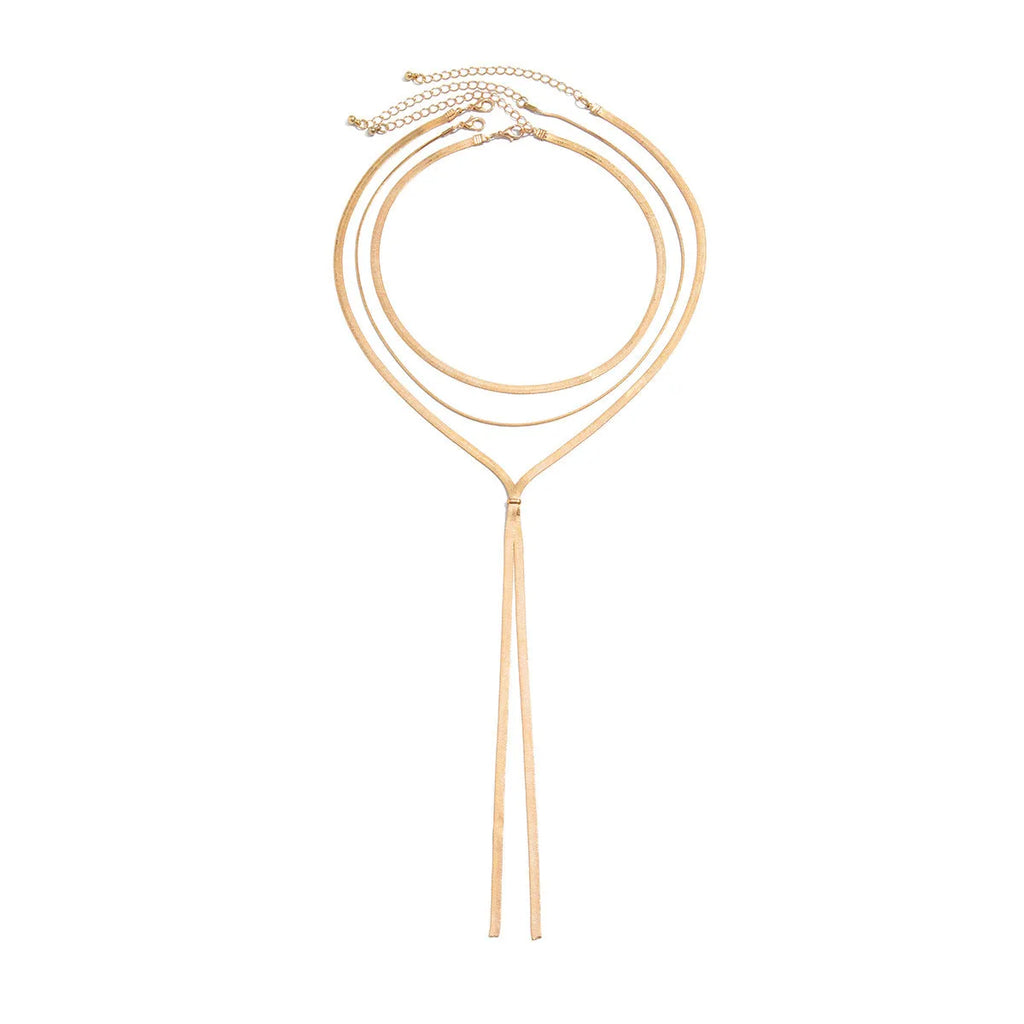 Gold electroplated copper bow clavicle chain necklace adjustable 41-50cm on woman's neck