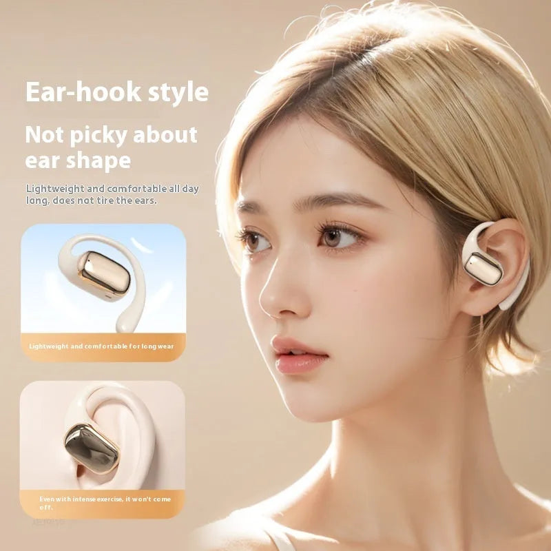 Ear-mounted wireless headphones with digital display screen in black colour option