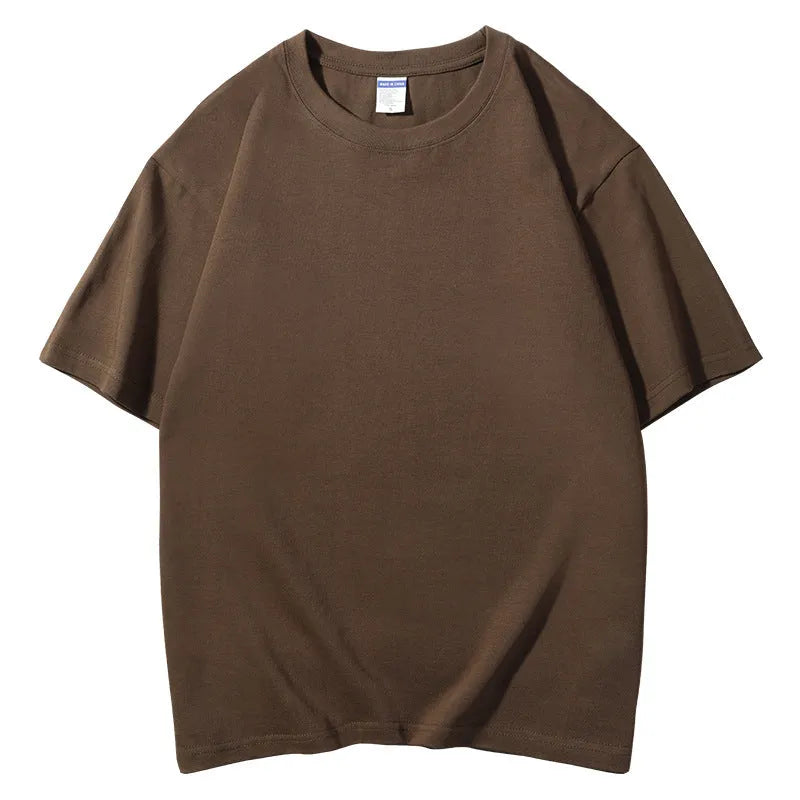 Men's loose-fitting round neck T-shirt in heavyweight 300g cotton fabric showing European-style design