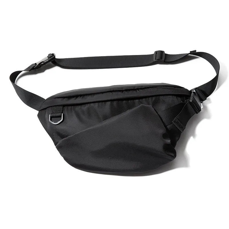 Black men's slanted chest bag made from Oxford fabric with sewing line details