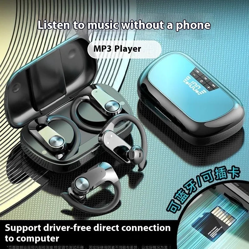 Sports running in-ear headset in ear hook style with digital display Black colour PC ABS material