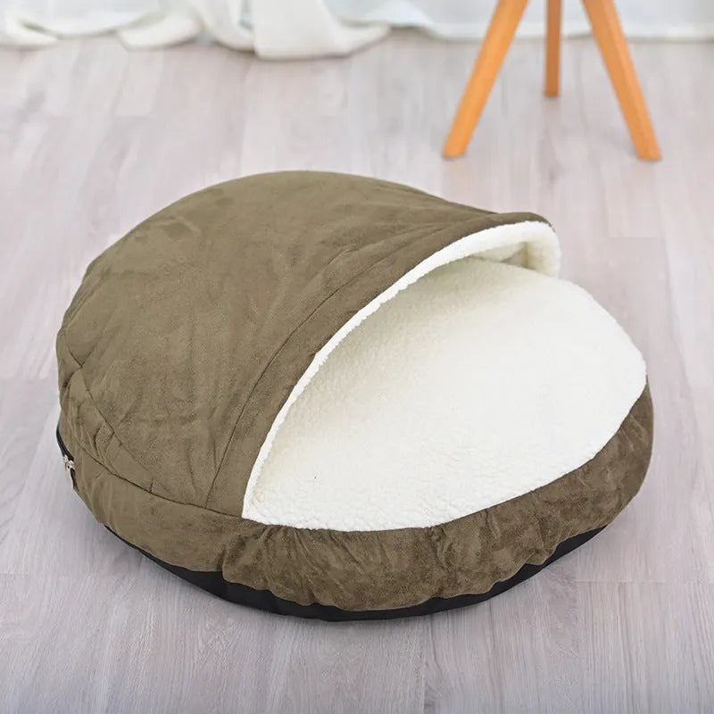 Brown and grey removable cloth dog kennel bed in S and M sizes