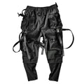 Men's black cotton linen multi-pocket tactical trousers with cargo pockets