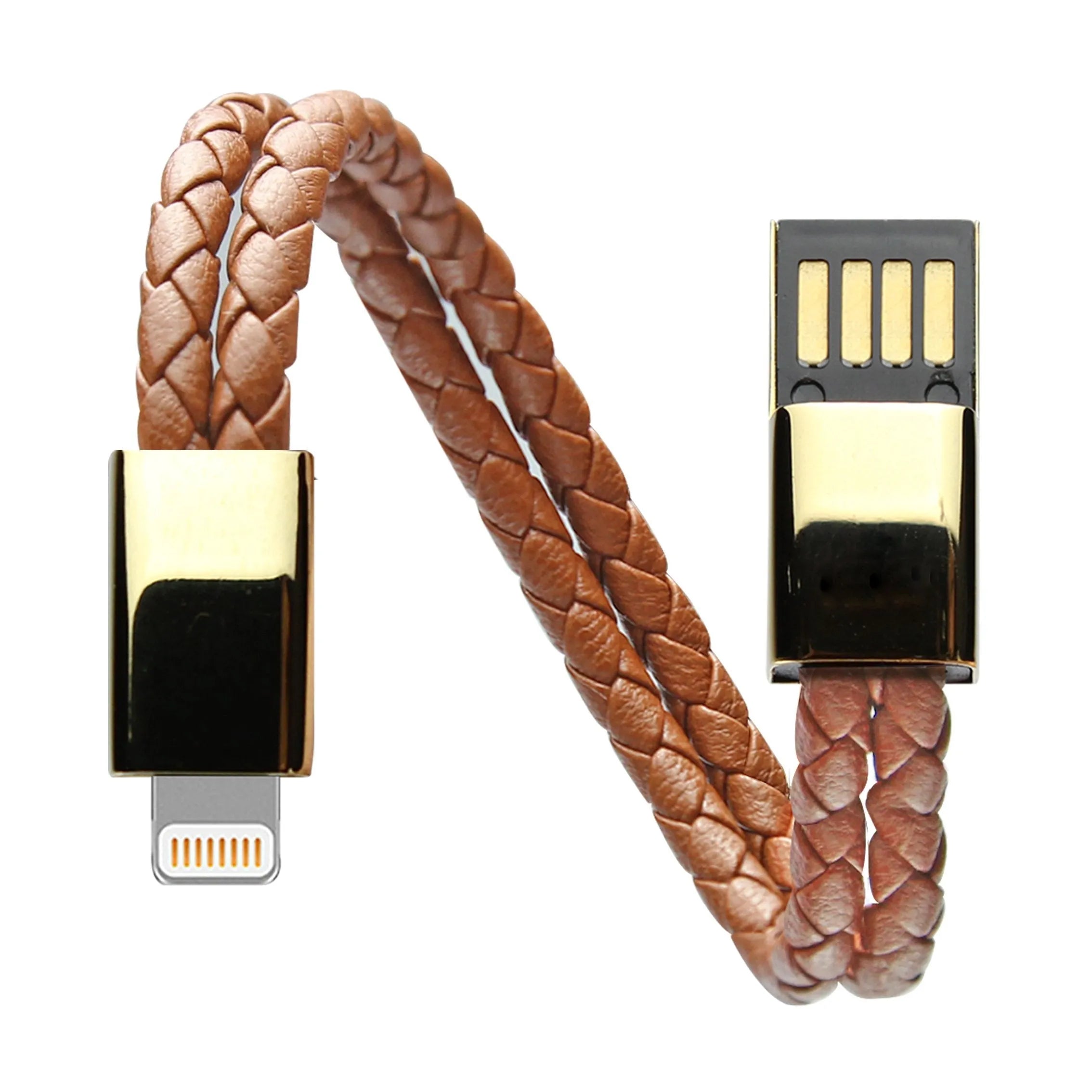 Brown double line bracelet-style charging cable with Mini USB to Micro USB connector.