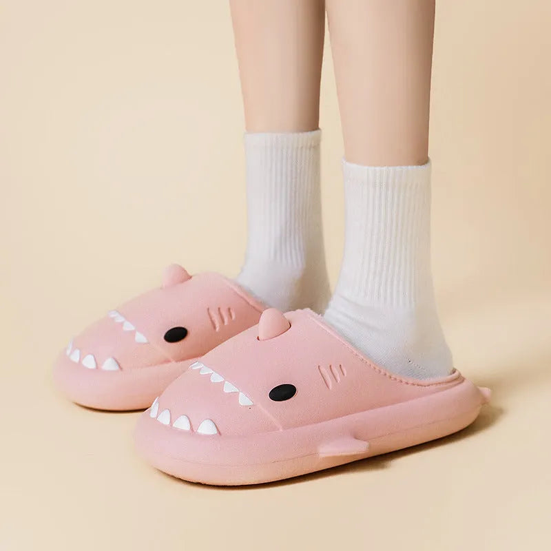 Cartoon shark cotton EVA slippers for home use, non-slip waterproof sole in blue colour