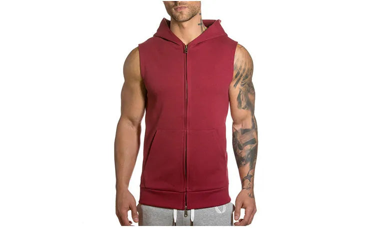 Sleeveless Men's Hoodies Cotton Vest Top Sleeveless Hoodie for Casual Wear Black Grey Red S M L XL XXL