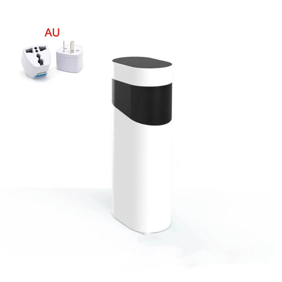 Small black or green desktop instant water dispenser with digital display for home and travel use.