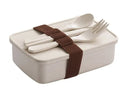 Bamboo fibre lunch box in beige with 600ml capacity, microwave safe, 16x11x5cm