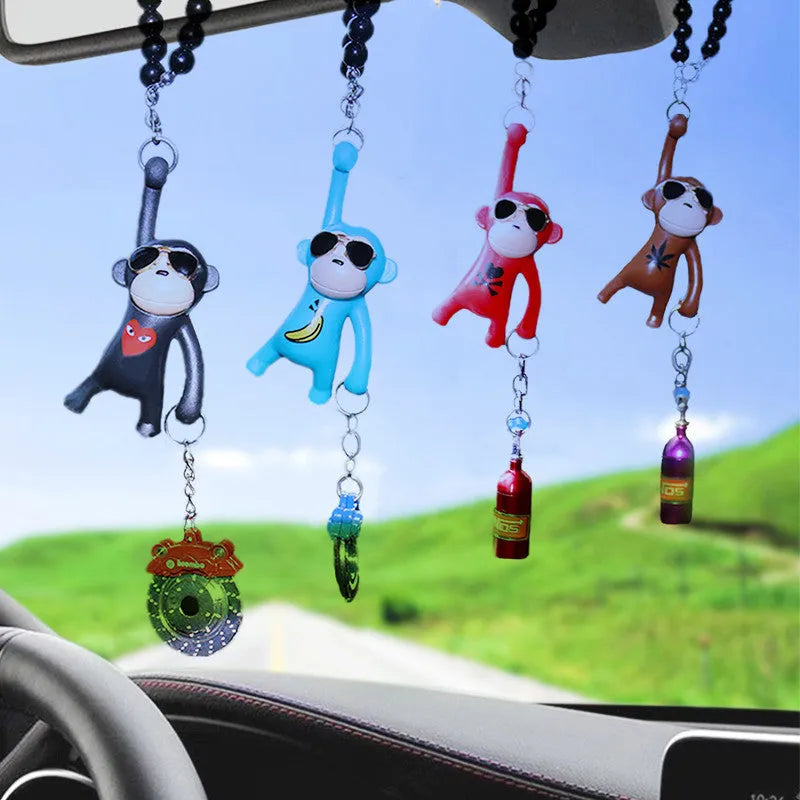 Cartoon monkey wearing sunglasses rearview mirror pendant for car decoration