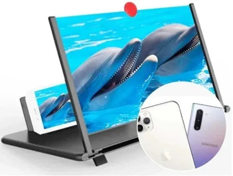 12-inch wood grain screen amplifier folding bracket showing folded and open positions