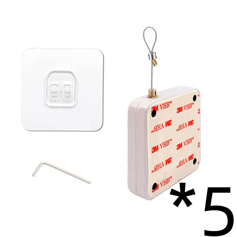 White automatic door closer with adhesive mount and tension adjuster for no-drill installation on doors.