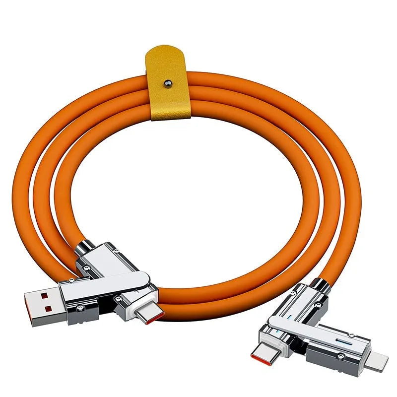 Fast charge mobile phone cable with zinc alloy connectors in orange, 1 metre length
