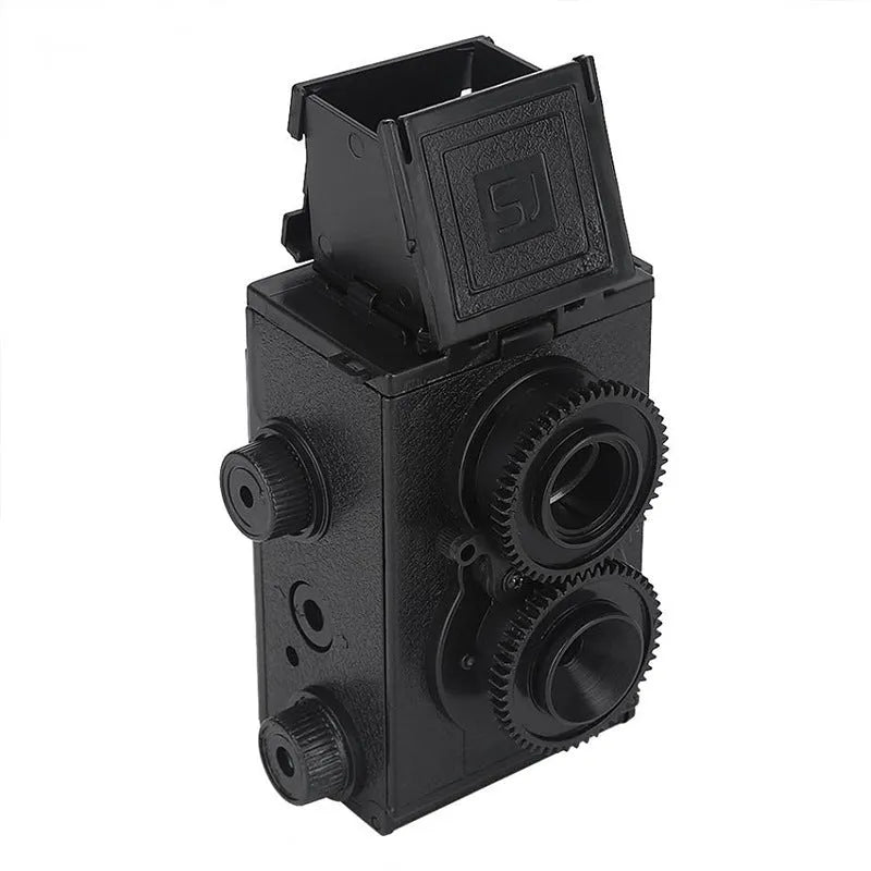 DIY dual lens combination film camera with plastic body in black