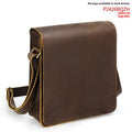 Vintage cowhide men's crossbody bag brown genuine top grain leather geometric pattern urban simplicity style