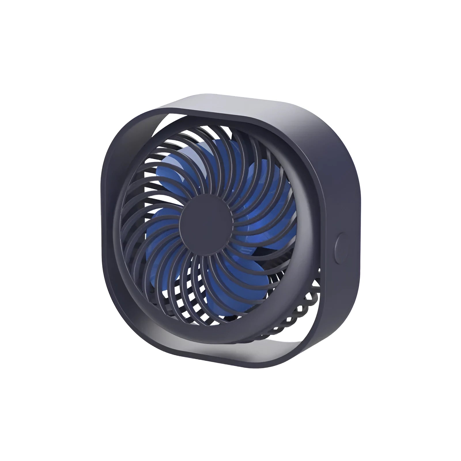 USB desk fan with alarm clock style and 360-degree rotating head in blue colour.
