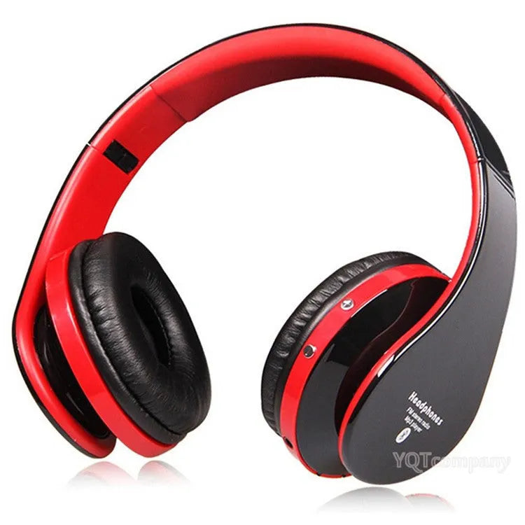 Black foldable Bluetooth stereo headset with microphone, 3.5mm audio jack and 8cm earmuffs