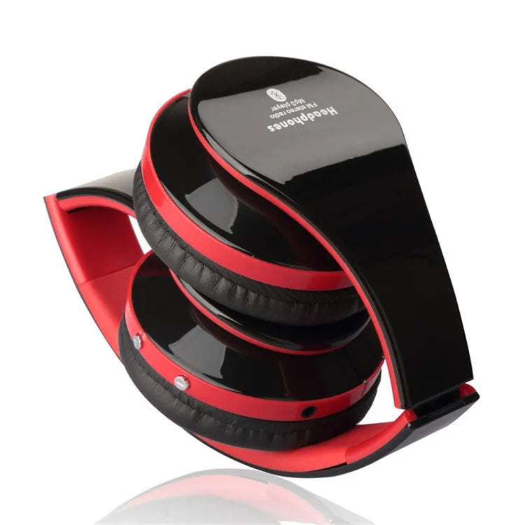 Black foldable Bluetooth stereo headset with microphone, 3.5mm audio jack and 8cm earmuffs