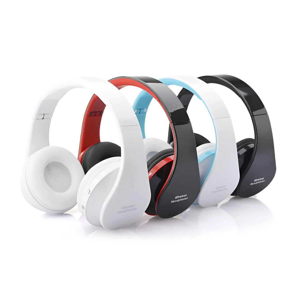 Black foldable Bluetooth stereo headset with microphone, 3.5mm audio jack and 8cm earmuffs