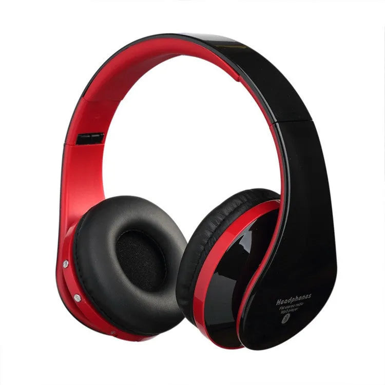 Black foldable Bluetooth stereo headset with microphone, 3.5mm audio jack and 8cm earmuffs