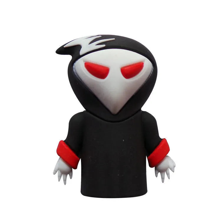 Halloween skeleton skull shaped USB flash drive with cartoon features and attached keychain