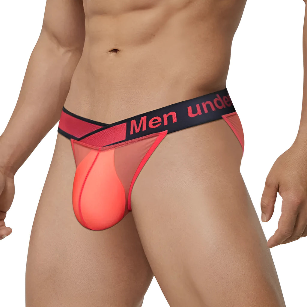 Men's solid colour breathable nylon briefs with a low-waist and large V gradient design.