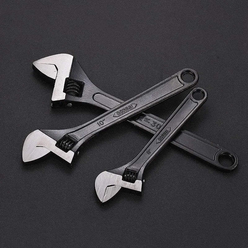 High carbon steel adjustable open-end wrench showing adjustable jaw mechanism and ergonomic handle.